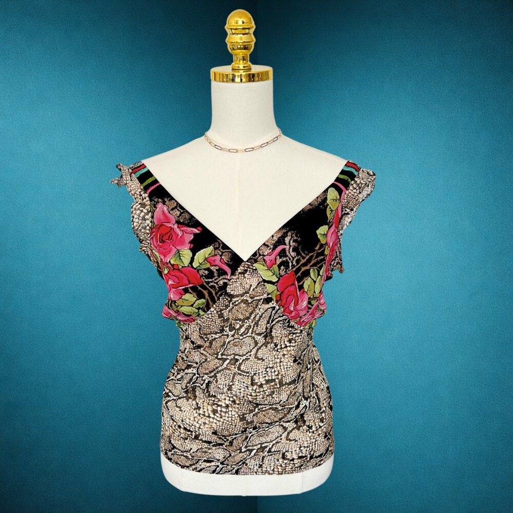 Y2K Francesca Rose Floral Snakeskin Print Tank